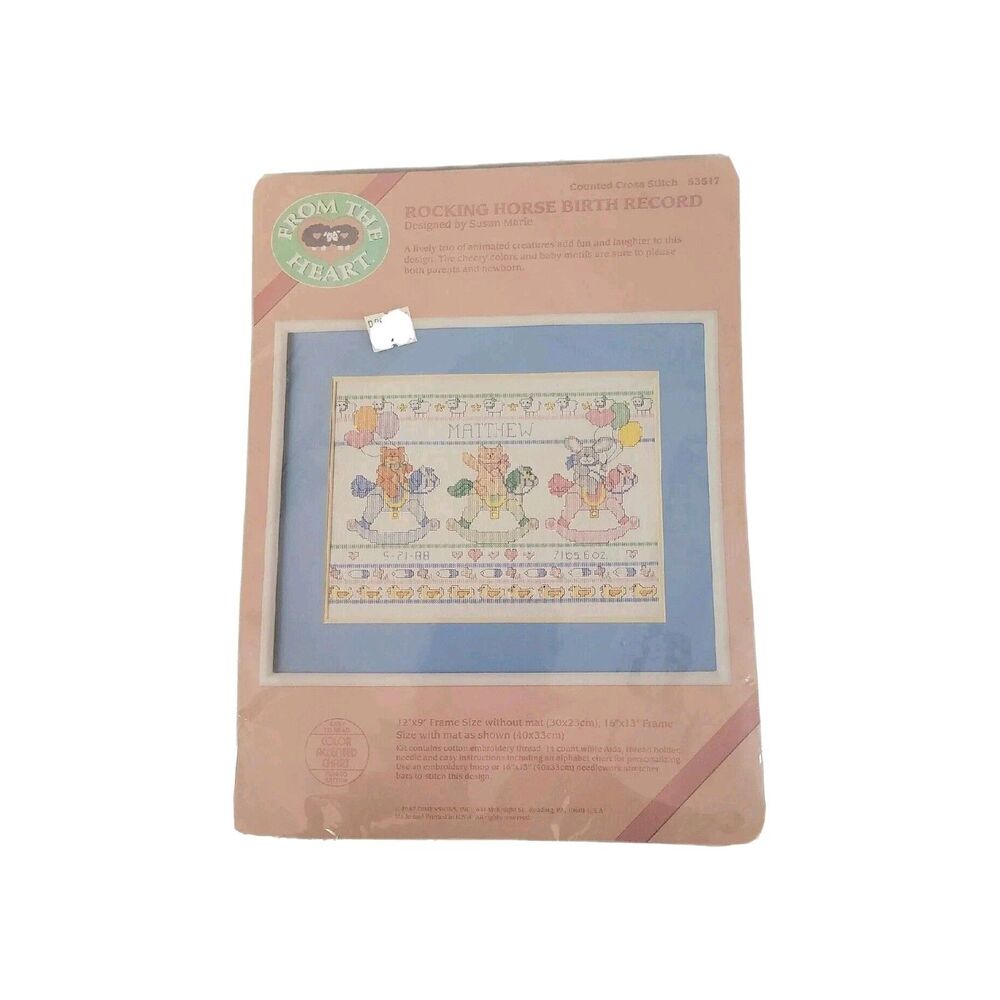 Dimensions Baby Birth Record Cross Stitch Kit Rocking Horse New VTG